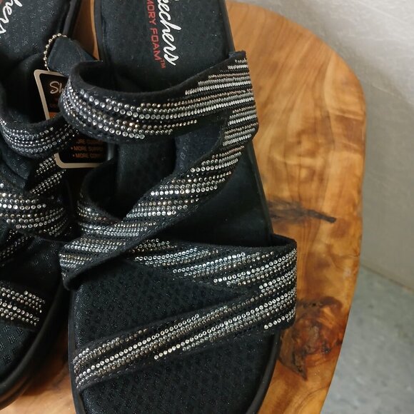 NWT Sketchers  Memory foam insole beaded slide in strappy sandal 2" heel size 10 - Picture 8 of 10